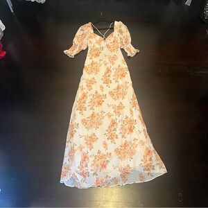 Luxxel Womens Dress Yellow Maxi Floral Puffed Cutout Open Back Cottagecore